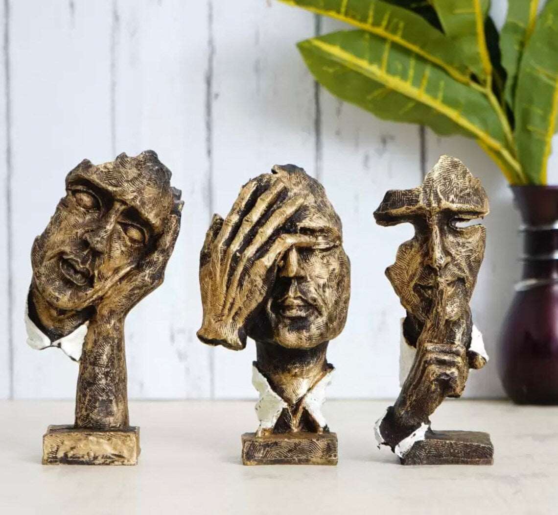 Antique Face Hand Polyresin Small Figurines Set Of 3 - Premium from TheGiftBays - Just ₹2199! Shop now at TheGiftBays