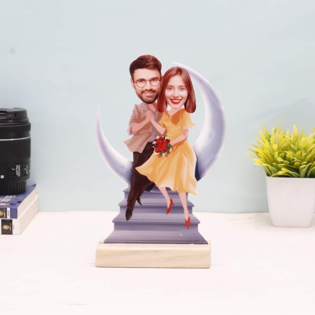 Personalised Couple Moon Caricature - Premium Caricature from TheGiftBays - Just ₹400! Shop now at TheGiftBays