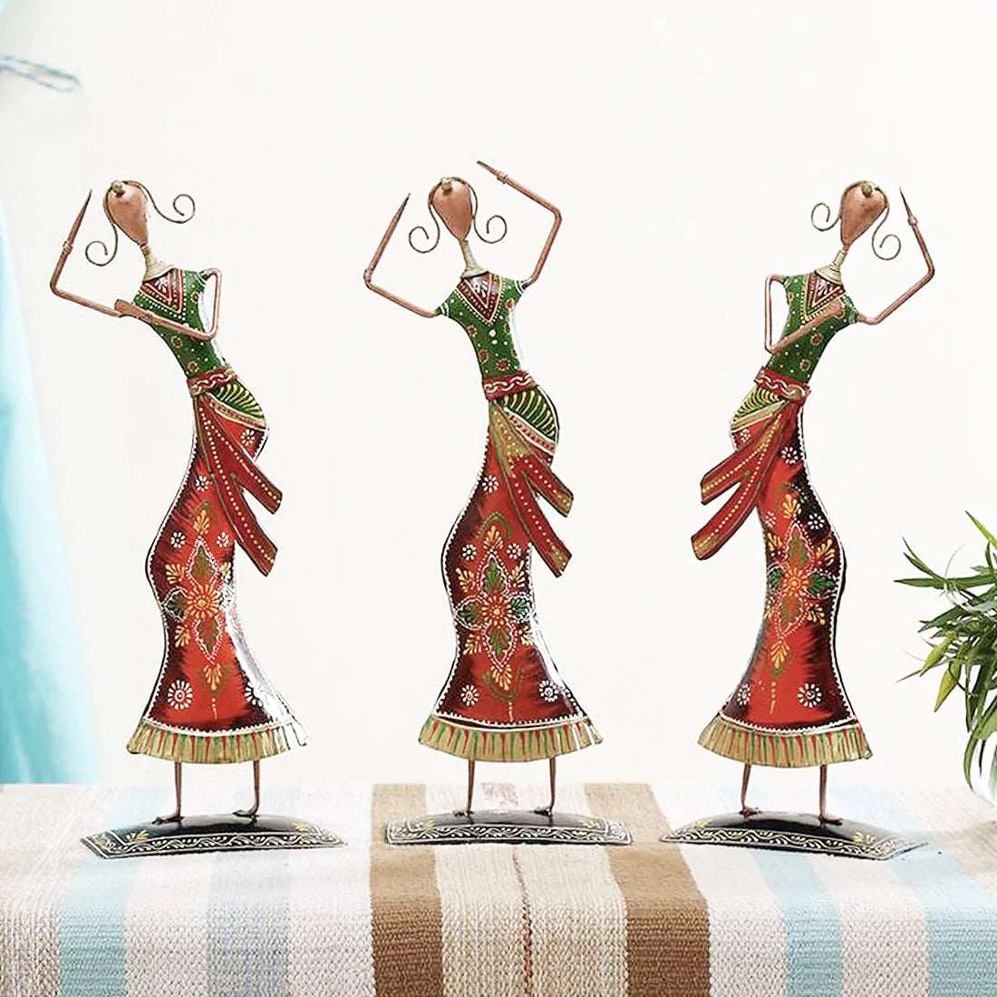 Multicolour Metal Tilted Lady Set of 3 Figurine Table DEcor - Premium from The Gift Bays - Just ₹3250! Shop now at TheGiftBays