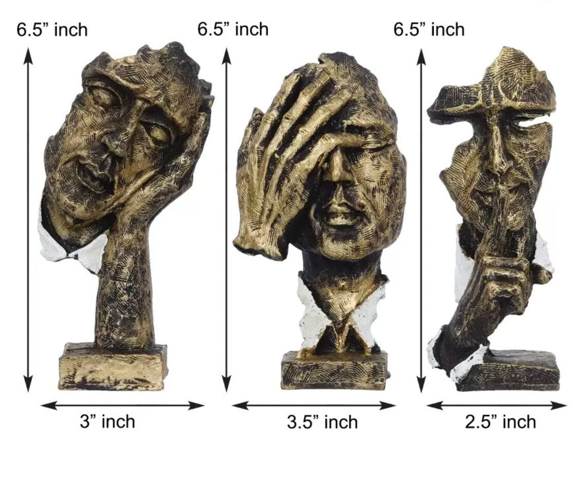 Antique Face Hand Polyresin Small Figurines Set Of 3 - Premium from TheGiftBays - Just ₹2199! Shop now at TheGiftBays