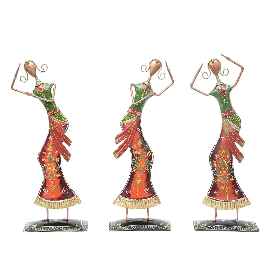 Multicolour Metal Tilted Lady Set of 3 Figurine Table DEcor - Premium from The Gift Bays - Just ₹3250! Shop now at TheGiftBays