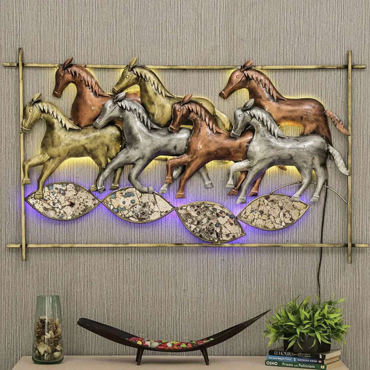 Metal Seven Running Horse Frame With LED - Premium  from The Gift Bays - Just ₹7800! Shop now at TheGiftBays