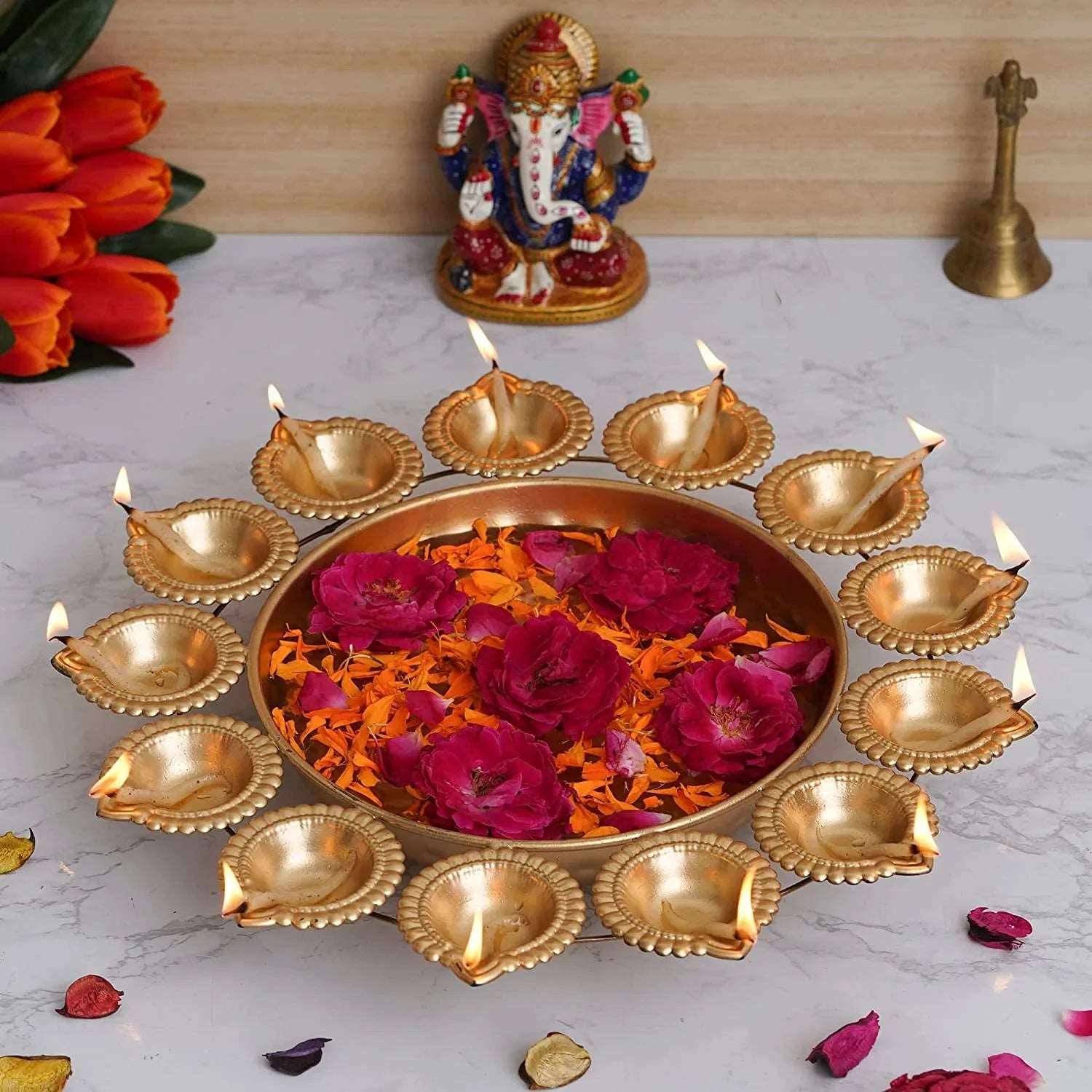 Round Flower Decorative Urli Bowl Set Of 3 (16, 14 & 12 Inches) - Premium  from The Gift Bays - Just ₹3599! Shop now at TheGiftBays