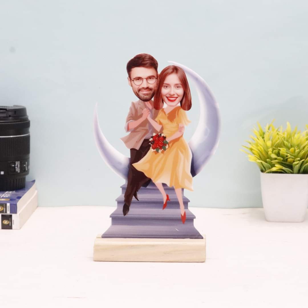 Personalised Couple Moon Caricature - Premium Caricature from TheGiftBays - Just ₹400! Shop now at TheGiftBays