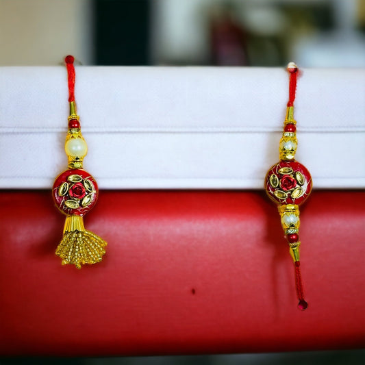 Red Color Lumba Rakhi For Bhaiya And Bhabhi - Premium Rakhi from TheGiftBays - Just ₹200! Shop now at TheGiftBays