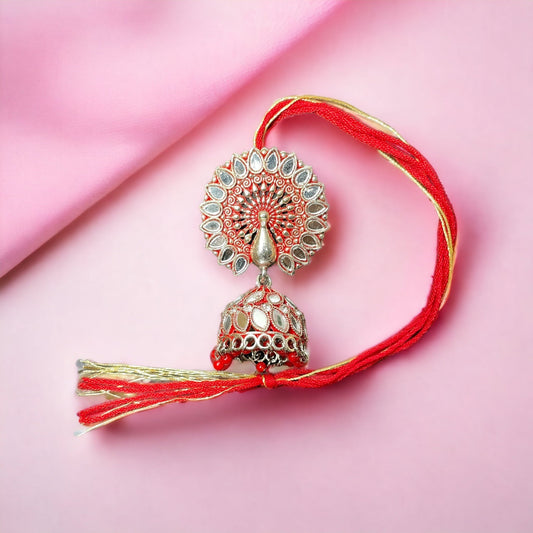 Crunchy Fashion Red Traditional Indian Jhumka Rakhi - Premium Rakhi from TheGiftBays - Just ₹175! Shop now at TheGiftBays