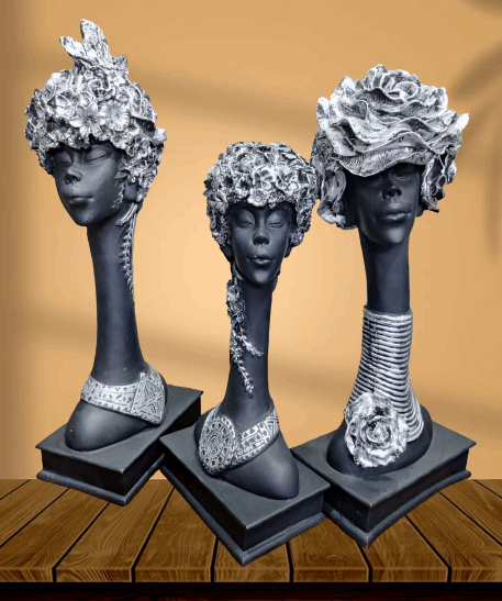 Polyresin African Silver Lady Decorative Set Of 3 - Premium  from TheGiftBays - Just ₹2799! Shop now at TheGiftBays