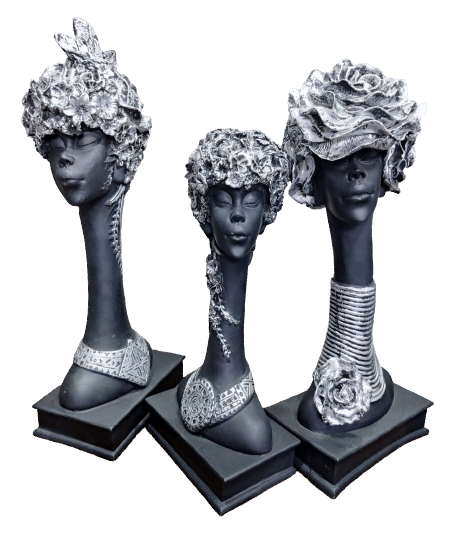 Polyresin African Silver Lady Decorative Set Of 3 - Premium  from TheGiftBays - Just ₹2799! Shop now at TheGiftBays