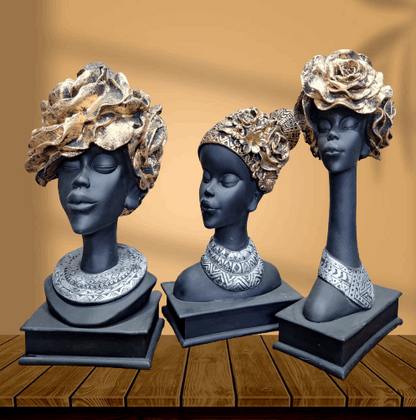 Polyresin African Golden Lady Decorative Set Of 3 - Premium  from TheGiftBays - Just ₹2799! Shop now at TheGiftBays