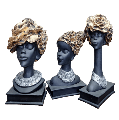 Polyresin African Golden Lady Decorative Set Of 3 - Premium  from TheGiftBays - Just ₹2799! Shop now at TheGiftBays