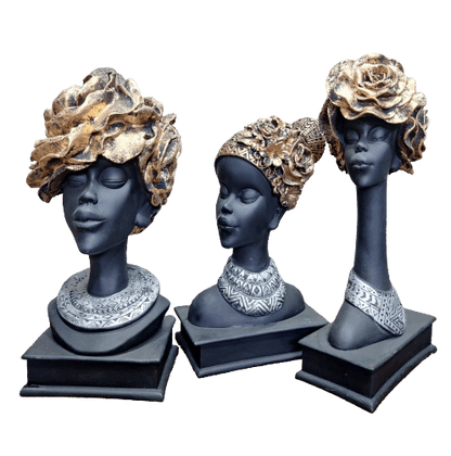 Polyresin African Golden Lady Decorative Set Of 3 - Premium  from TheGiftBays - Just ₹2799! Shop now at TheGiftBays