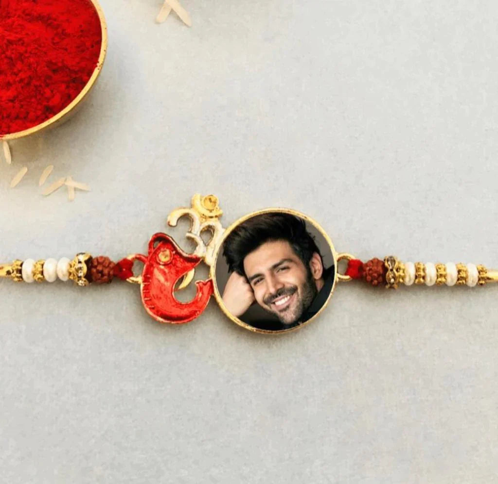 Personalised Ganesh Om Photo Rakhi - Premium Rakhi from TheGiftBays - Just ₹199! Shop now at TheGiftBays