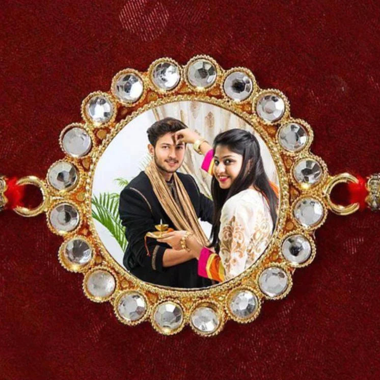 Personalised White Diamond Photo Rakhi - Premium Rakhi from TheGiftBays - Just ₹199! Shop now at TheGiftBays