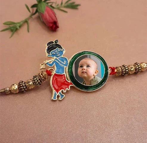 Personalised Lord Krishna Photo Rakhi - Premium Rakhi from TheGiftBays - Just ₹275! Shop now at TheGiftBays