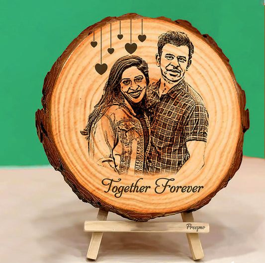 Wooden Slice Engraved Photo Frame(Together forever) - Premium Gifts by Category from Preezmo Gifts - Just ₹775! Shop now at TheGiftBays