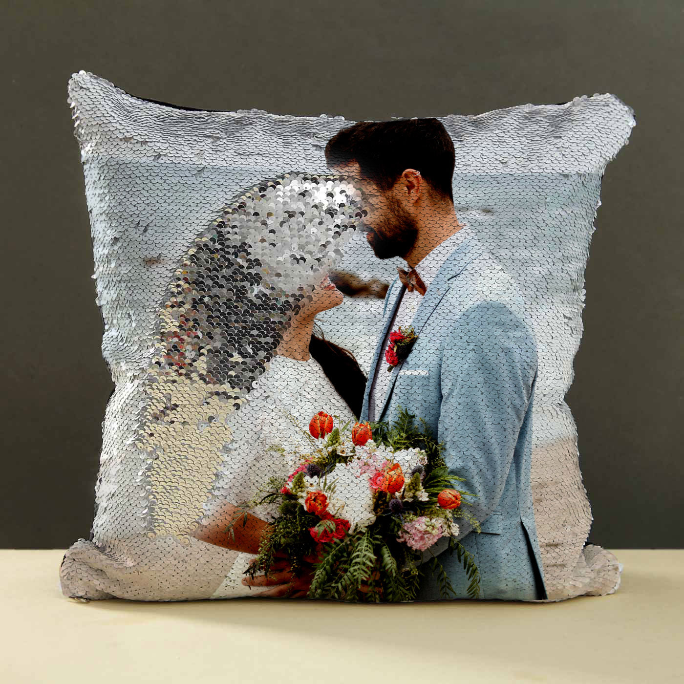 Silver sequin store personalized magic pillow