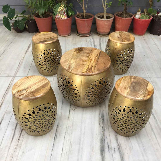 Golden Handcrafted Jali Cut Indoor Metal Furniture Set of 5 - Premium  from The Gift Bays - Just ₹18000! Shop now at TheGiftBays