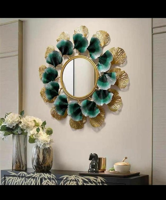 Metal Green Golden Leaf Big Mirror Wall Art - Premium  from The Gift Bays - Just ₹5800! Shop now at TheGiftBays