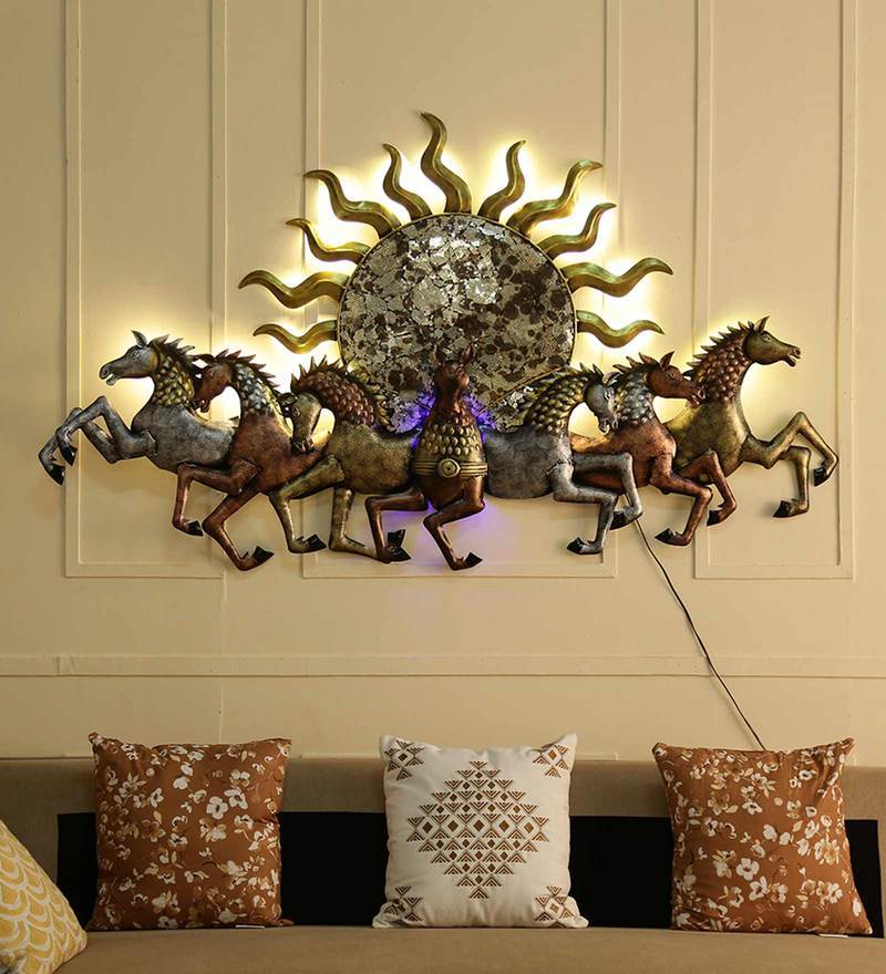 Metal 7 Running Sun Horse Wall Art With LED - Premium  from The Gift Bays - Just ₹6000! Shop now at TheGiftBays