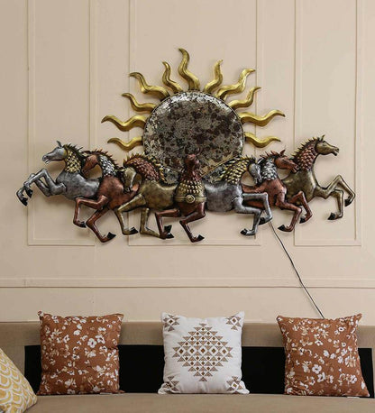 Metal 7 Running Sun Horse Wall Art With LED - Premium  from The Gift Bays - Just ₹6000! Shop now at TheGiftBays