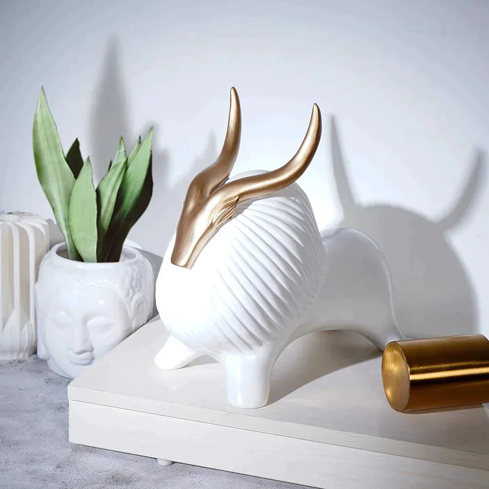 Golden White Horned Yak Table Decor - Premium  from TheGiftBays - Just ₹2599! Shop now at TheGiftBays